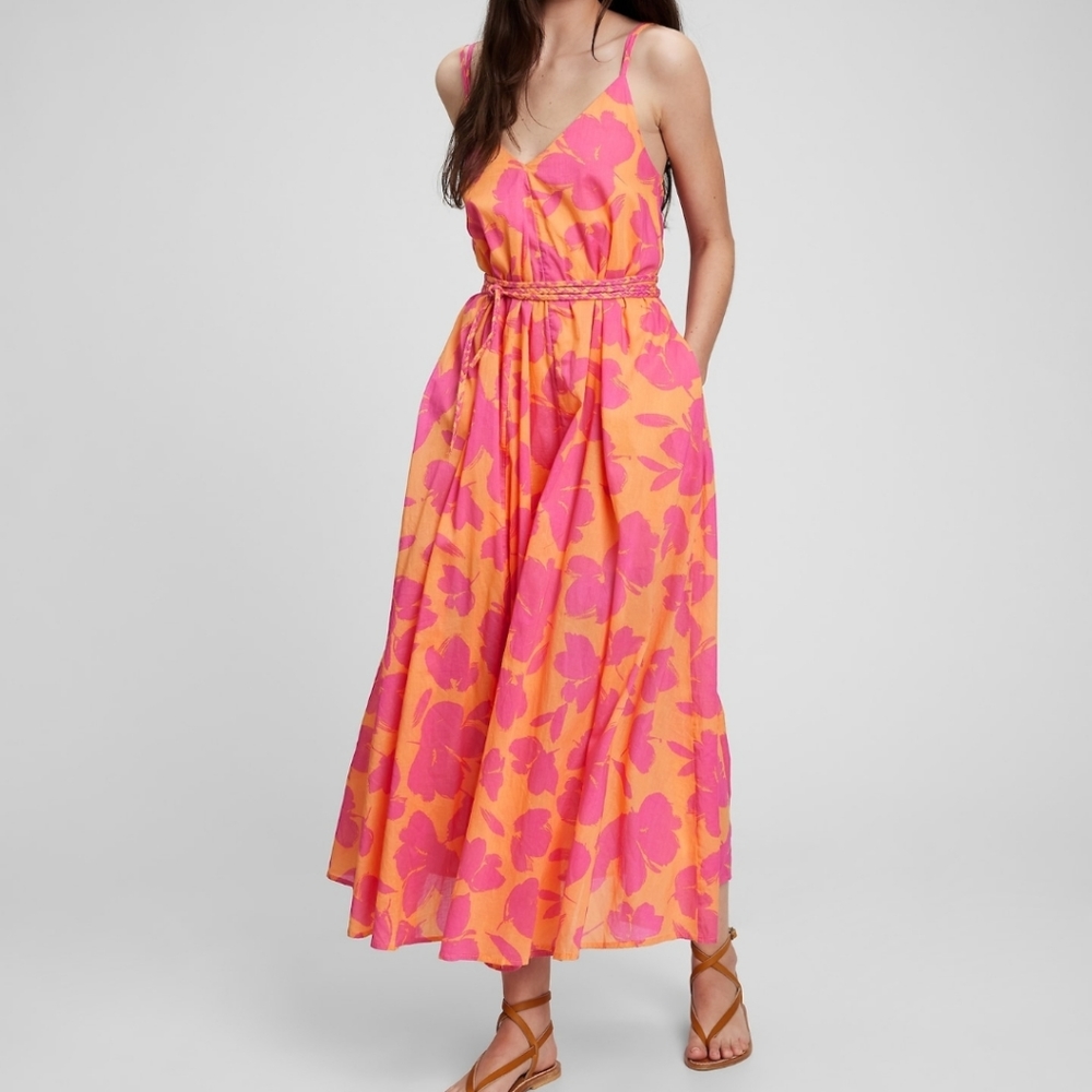 GAP New Tie Waist Maxi Dress - Pink Floral